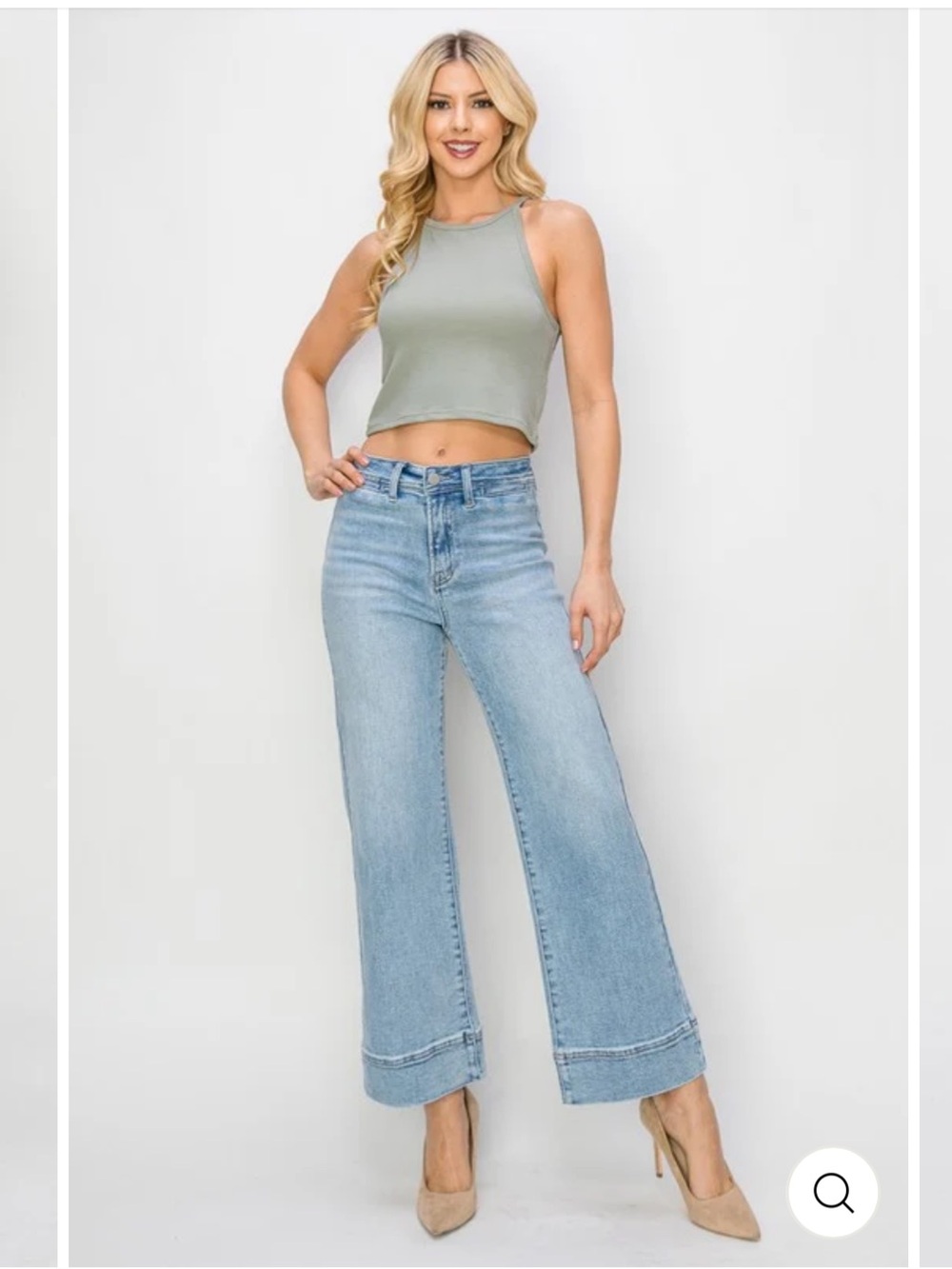 Risen Jeans High-Rise Wide-Leg Cropped Trouser Style Jeans in Light Blue size 27